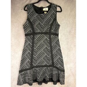 Tabitha Anthropologie Dress Women 12 Black Gray Geometric Chevron Jacquard Flare